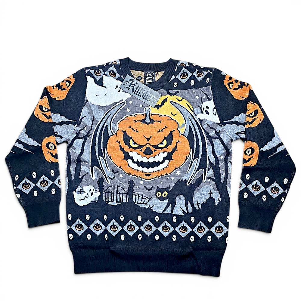 Killstar Halloween Forever Jacquard Sweater Pumpkin Goth L NWT